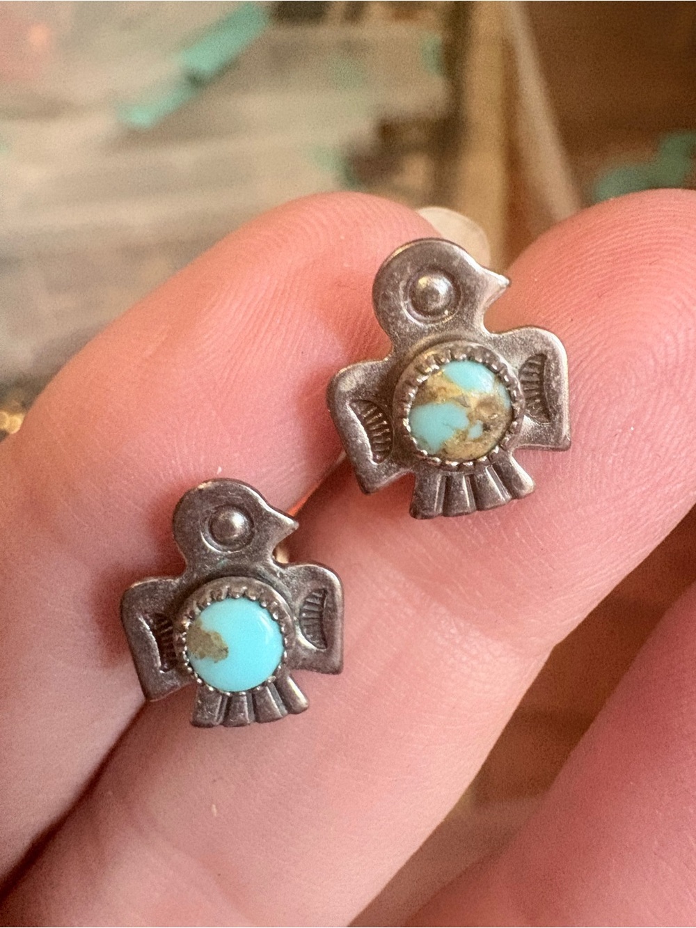 Vintage Fred Harvey Era Sterling and Genuine Turquoise Stud Earrings